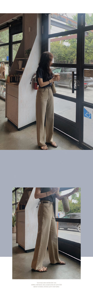 (basic/long) Mute Tone Shirring Denim Pants - 4 sizes