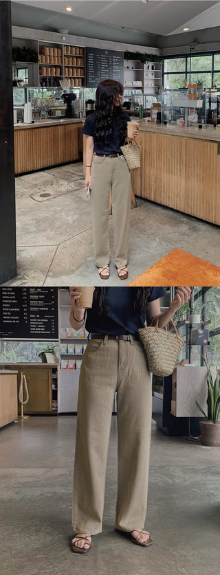 (basic/long) Mute Tone Shirring Denim Pants - 4 sizes