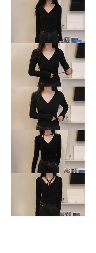 Slim-fit brushed-back wrap T-shirt - 4 colors