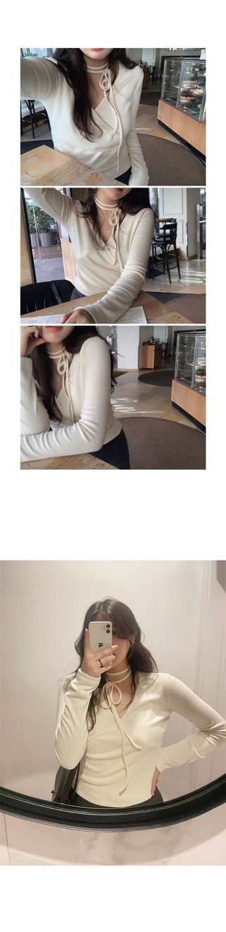 Slim-fit brushed-back wrap T-shirt - 4 colors