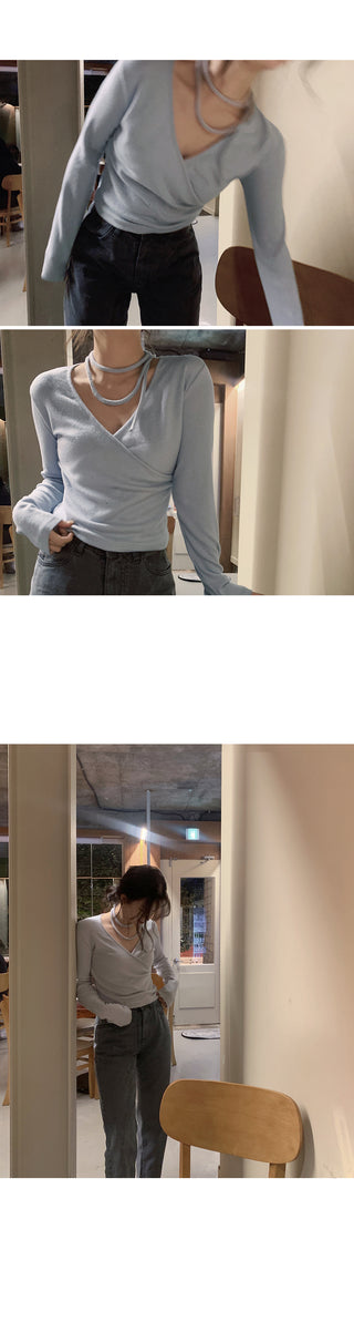 Slim-fit brushed-back wrap T-shirt - 4 colors