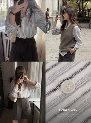 Brushed-back striped shirt - 2 colors