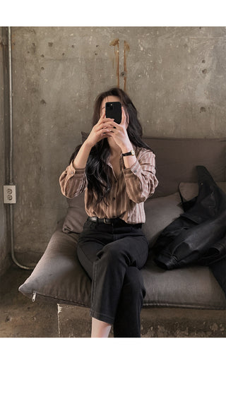 Brushed-back striped shirt - 2 colors