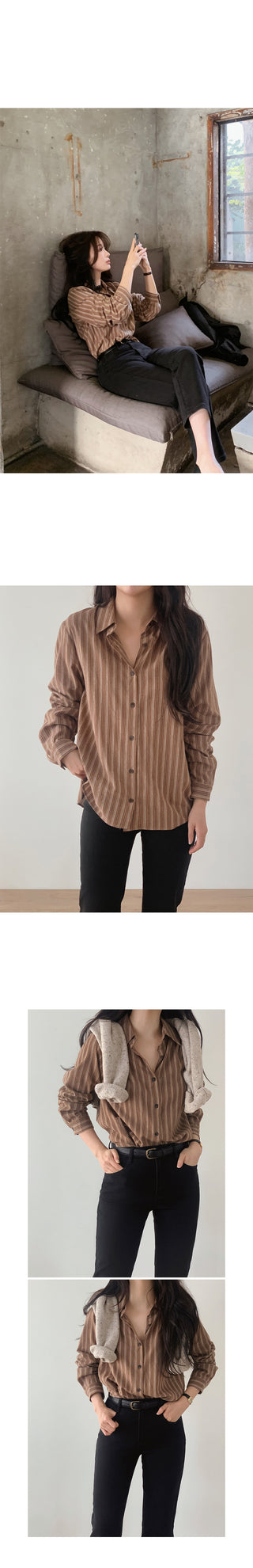 Brushed-back striped shirt - 2 colors