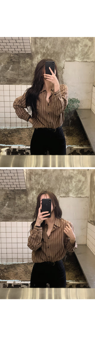 Brushed-back striped shirt - 2 colors