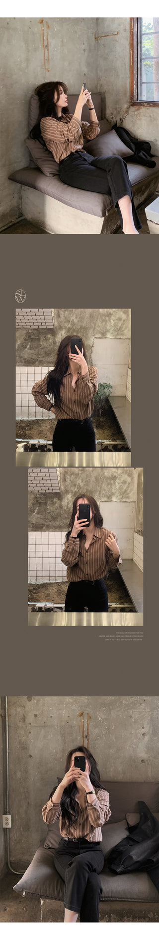 Brushed-back striped shirt - 2 colors