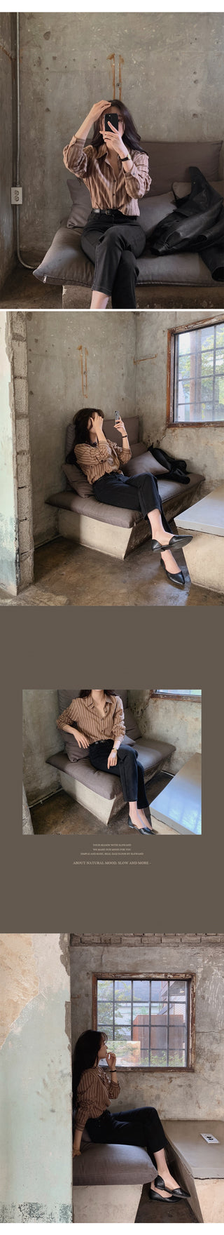 Brushed-back striped shirt - 2 colors