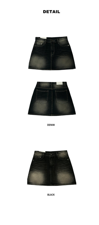 Washed denim mini skirt
