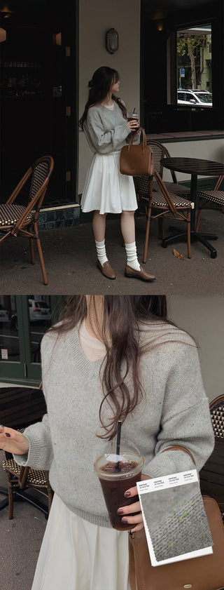 (Over 10,000 sold) V-neck knit - 5 colors