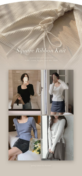 Side Ribbon Slim Square Knit - 4 Colors