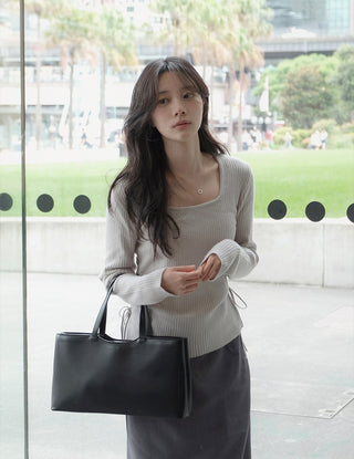 Side Ribbon Slim Square Knit - 4 Colors