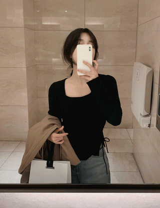 Side Ribbon Slim Square Knit - 4 Colors