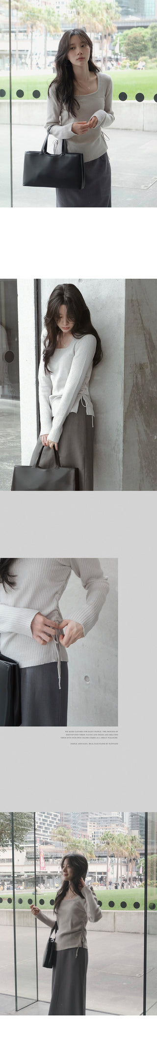 Side Ribbon Slim Square Knit - 4 Colors