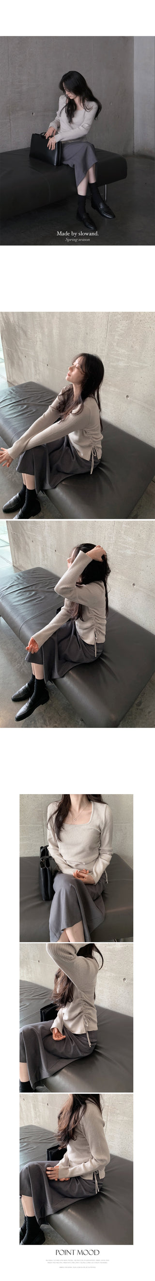 Side Ribbon Slim Square Knit - 4 Colors