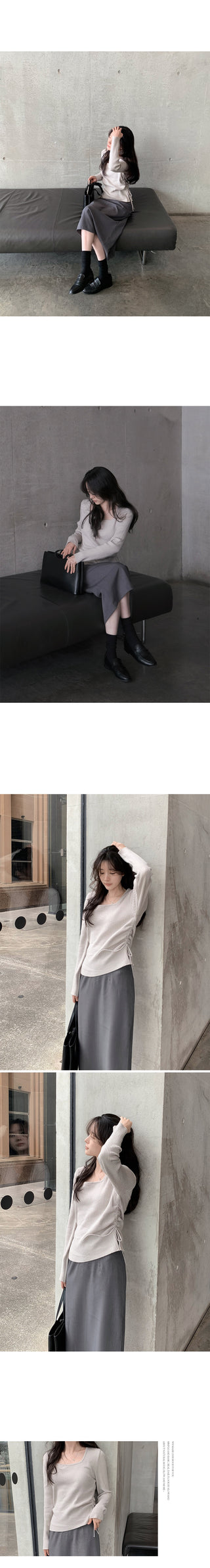 Side Ribbon Slim Square Knit - 4 Colors