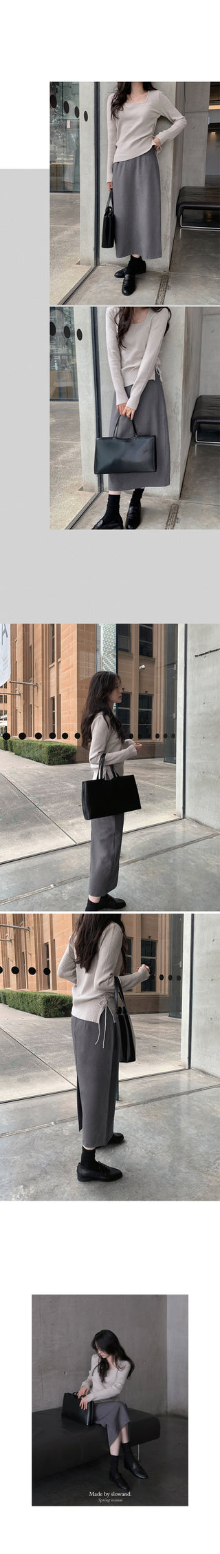 Side Ribbon Slim Square Knit - 4 Colors