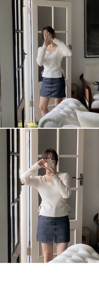 Side Ribbon Slim Square Knit - 4 Colors