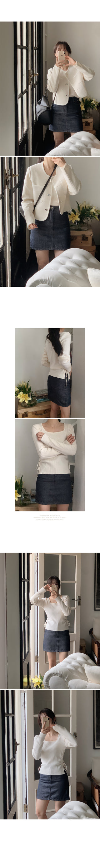 Side Ribbon Slim Square Knit - 4 Colors