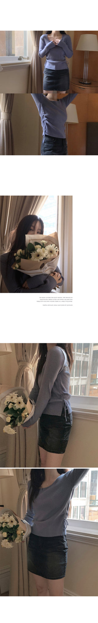 Side Ribbon Slim Square Knit - 4 Colors