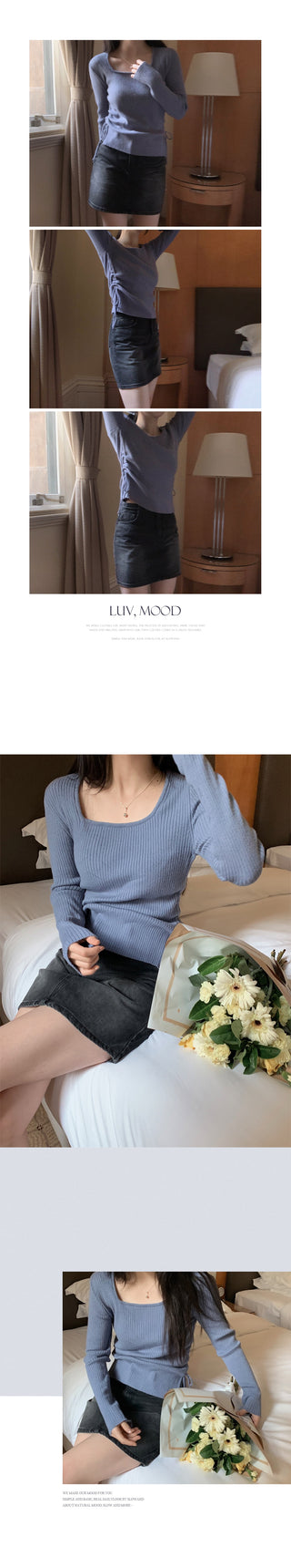 Side Ribbon Slim Square Knit - 4 Colors