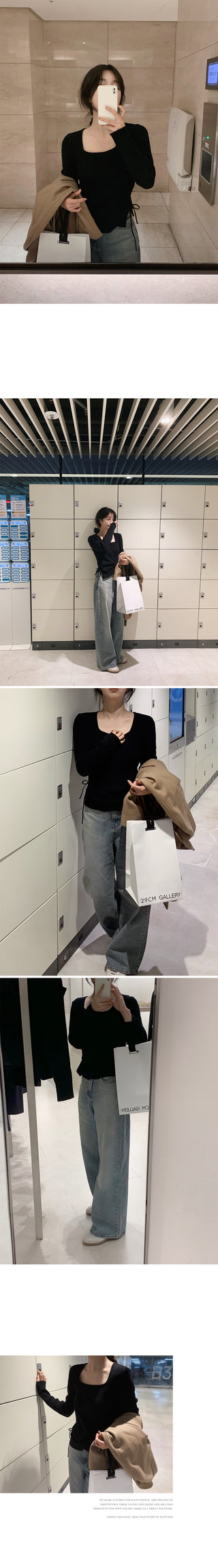 Side Ribbon Slim Square Knit - 4 Colors