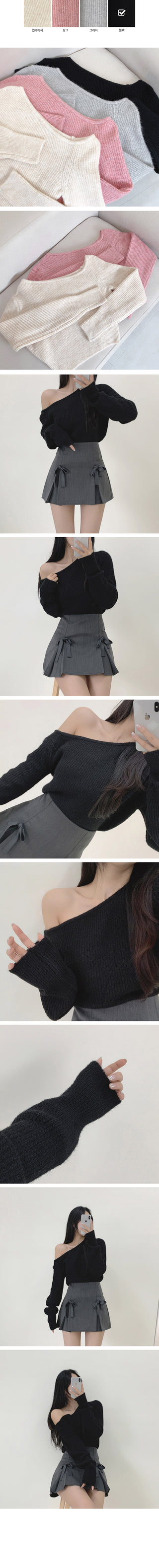 Asymmetrical off-shoulder cropped knit