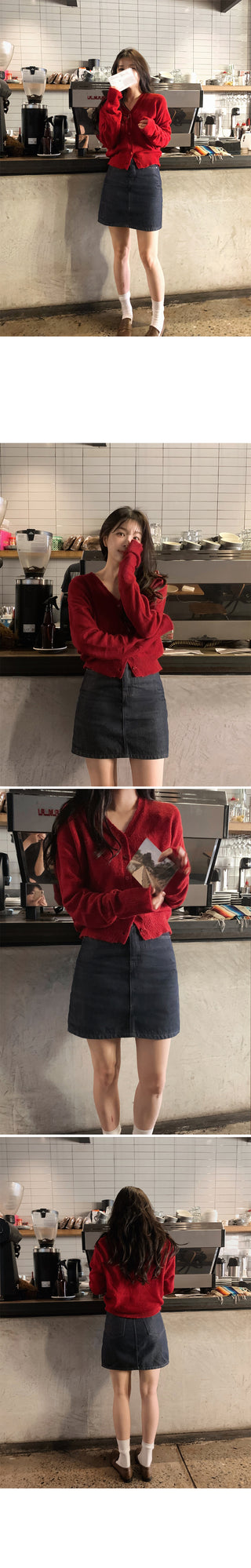 (Color transfer prevention) Raw denim skirt - 3 sizes