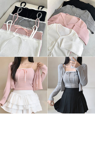 Ribbon lace cardigan knit