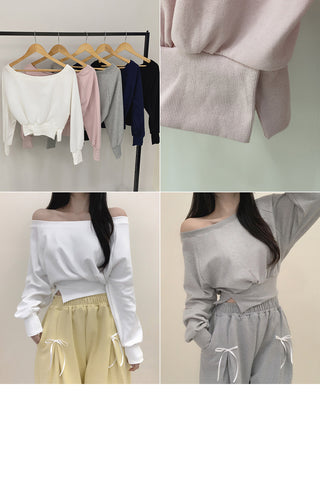 Off-shoulder slit sweatshirt T-shirt