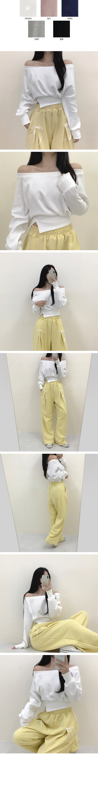Off-shoulder slit sweatshirt T-shirt