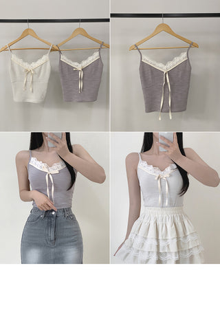 Lace ribbon sleeveless top