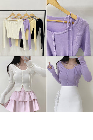 Ribbon Tie Slim Cardigan Knit