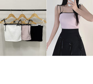 Ribbon ribbed sleeveless top