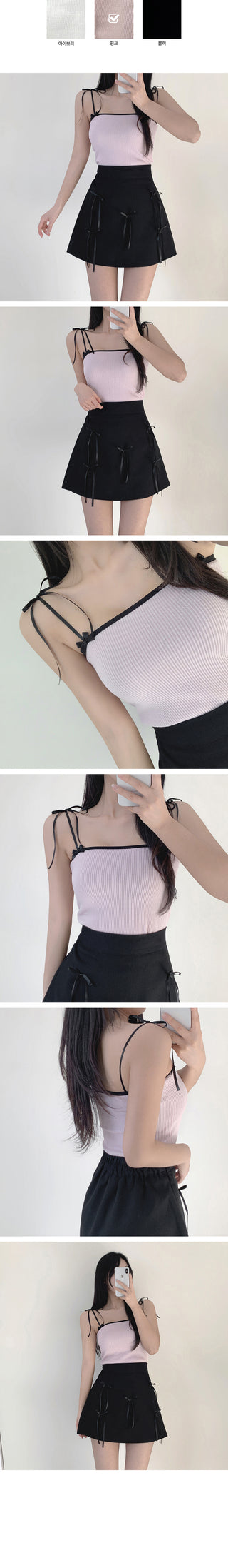 Ribbon ribbed sleeveless top