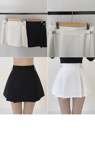 [Lined] High-waisted A-line pleated mini skirt
