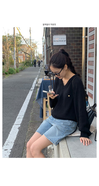 (6 colors) High-quality cotton V-neck knit