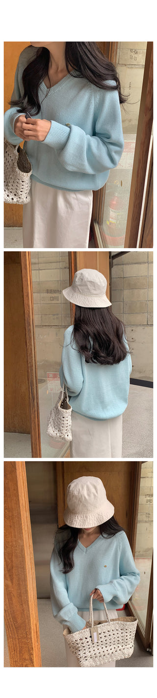 (6 colors) High-quality cotton V-neck knit