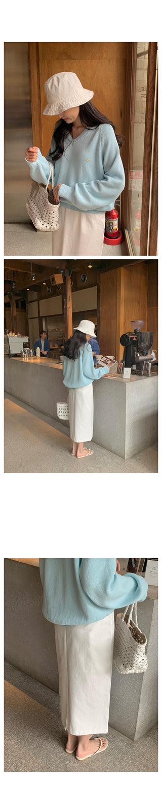 (6 colors) High-quality cotton V-neck knit
