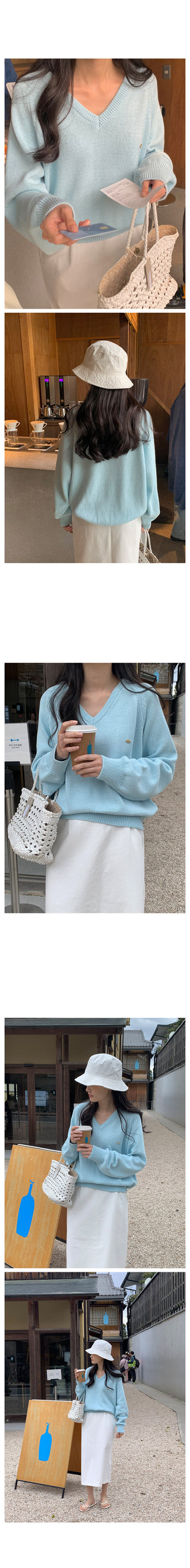 (6 colors) High-quality cotton V-neck knit