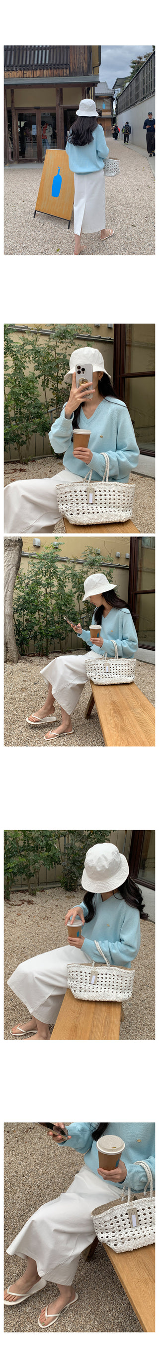 (6 colors) High-quality cotton V-neck knit