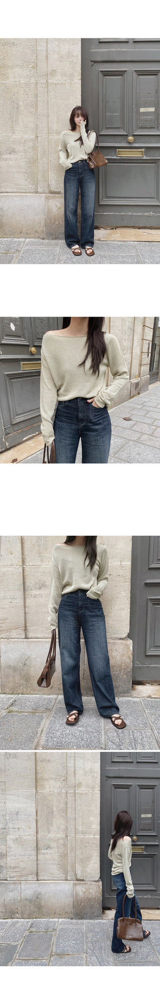 One-shoulder boat neck knit - 4 colors