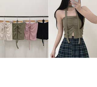 String scarf shirred top