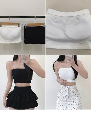 [With built-in cups] Ribbed tube top