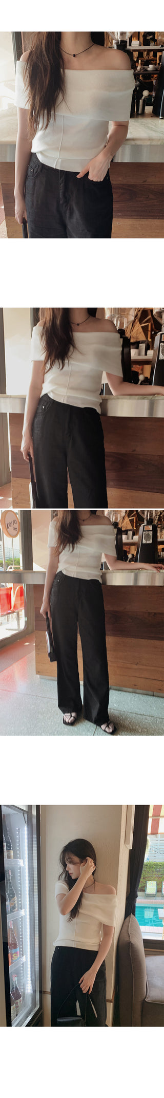 Off-shoulder slim knit - 3 colors