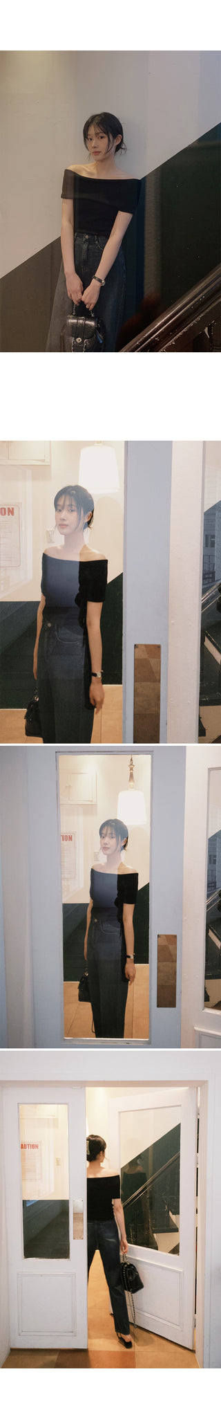 Off-shoulder slim knit - 3 colors