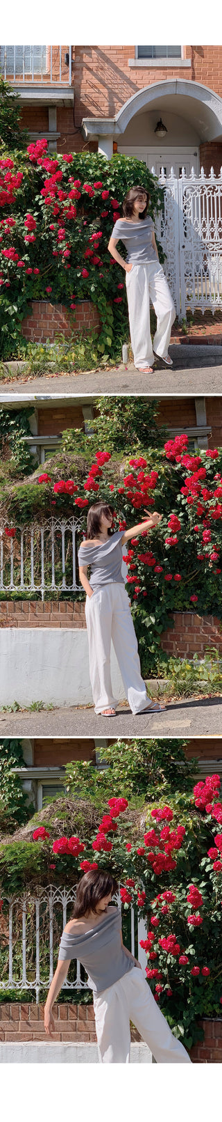 Off-shoulder slim knit - 3 colors