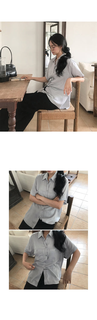 Silky 2-Pocket Blouse Shirt - 4 Colors