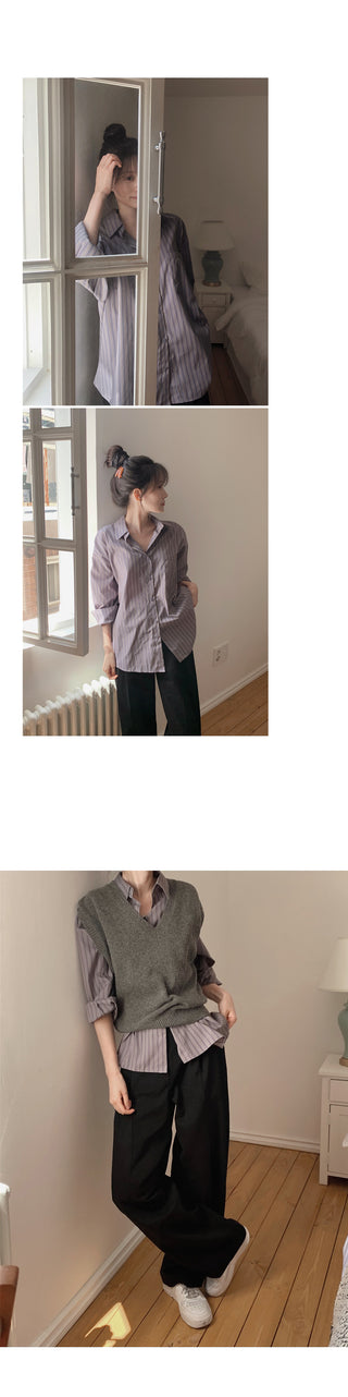 Wide cotton slacks with pleats