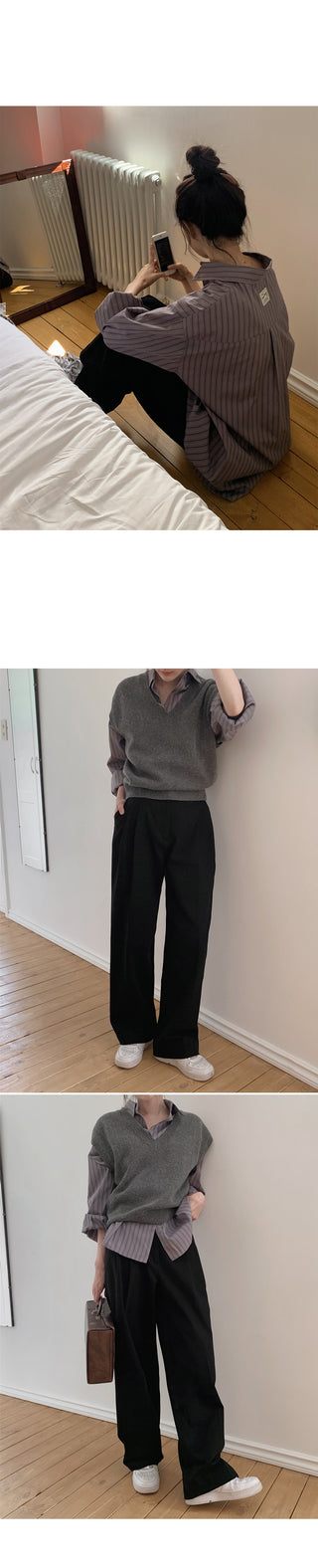 Wide cotton slacks with pleats