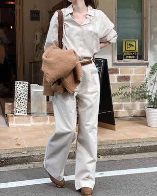 Wide cotton slacks with pleats